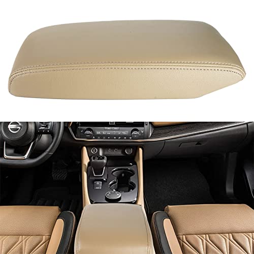 LCWRGS Leather Center Console Lid Armrest Cover Replacement for Toyota Highlander 2008 2009 2010 2011 2012 2013 2014 Beige