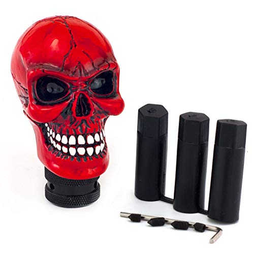 Skull MT Car Stick Shifter Handle, Gear Shift Knob Small Teeth Devil Skeleton Style Fit Most Manual Automatic Transmissions, Red