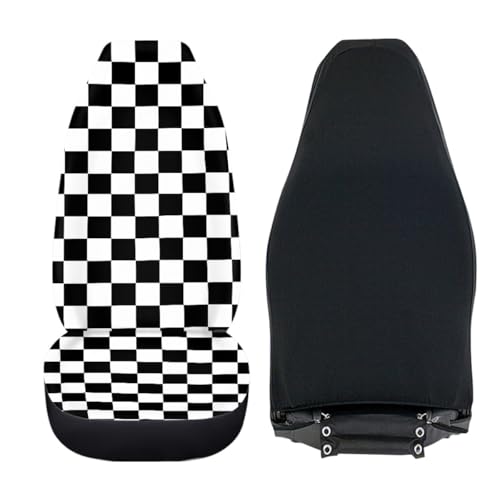 Pehede Car Seat Cover Black and White Chess Pattern Front for Cars, Easy to Install Cover Set, Accessories Auto Trucks Van SUV,2 Packs - color: Multi02