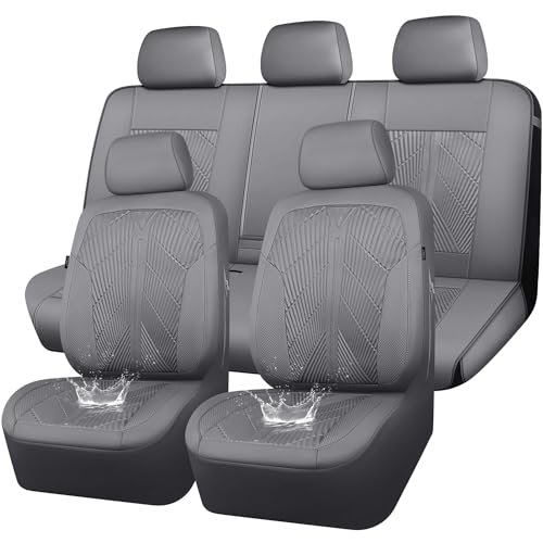 CAR PASS Waterproof Car seat Covers Full Sets Neoprene Wetsuit, All-Weather Non-Slip Durable, Universal Fit for SUV Sedans Trucks Vans Automotive, Armrest Airbag Compatible, 3D Emboss All Gray - color: ALL Gray, size: Full Set