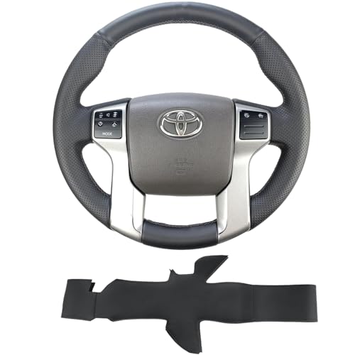 Hand Stitch Steering Wheel Cover Customized Fit for Toyota Tacoma 2012-2021, 4Runner 2010-2021, Tundra Sequoia 2014-2021 Black Leather