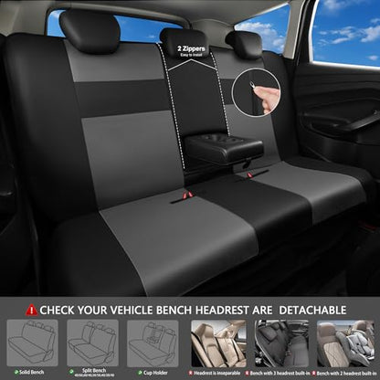 CAR PASS Leather Seat Covers Full Set Universal Water Resistant 3D Foam Back Support, Luxury Comfort Automotive 5 Seat Covers All Season Fit for SUV,Sedan,Van, Airbag Compatible Elegance(Gray Black) - color: Black and Gray