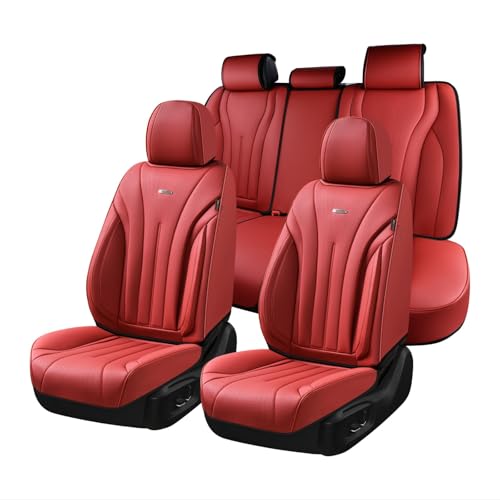 Coverado Seat Covers Full Set, Red Seat Covers for Cars, Front and Rear Seat Covers Waterproof Seat Cover, Leather Car Seat Protector, Universal Car Seat Cushion Fit for Most Sedan, SUV, Truck, Red - color: Red, size: FullSet