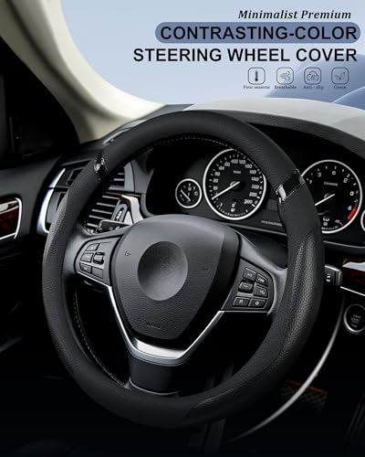 Cxtiy Car Steering Wheel Cover for Men Women Universal Leather Steering Covers for Car SUV (Full-Black) - color: Full-black