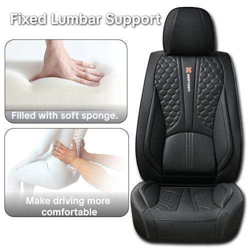 Black Universal Car Seat Covers Premium Nappa Leather with Lumbar Support Waterproof Full Set Non-Slip Contoured Fit Airbag Compatible Fits Most Vehicles Easy to Clean and Install - color: A_Black