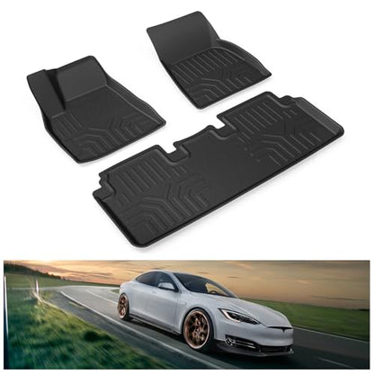 Floor Mats for 2012-2020 Tesla Model S, Custom Fit All Weather Car Mats, Heavy Duty TPE Floor Liners, Front & Rear 2 Row, Black
