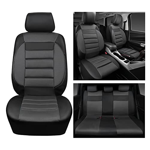 CAR PASS Leather 3D Foam Back Support Car Seat Covers Full Set Air Mesh Automotive Seat Covers, All Season Car Seat Cover Fit Automotive,SUV,Sedan,Van, Airbag Compatible Elegance (Black Charcoal Gray) - color: Black Charcoal
