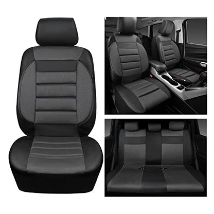 CAR PASS Leather 3D Foam Back Support Car Seat Covers Full Set Air Mesh Automotive Seat Covers, All Season Car Seat Cover Fit Automotive,SUV,Sedan,Van, Airbag Compatible Elegance (Black Charcoal Gray) - color: Black Charcoal