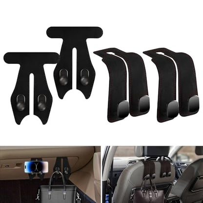 Car Hook for Headrest Co-Pilot Glovebox 4 Pcs Universal Vehicle Bag Umbrella Handbag Coat Hooks(Black) - color: Black, size: Seat Hook+Co-Pilot Hook