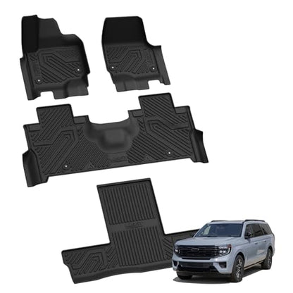 LASFIT Floor Mats for 2025 2026 2027 Ford Expedition 7 Seats Max(Not Fit 8 Seats Standard), All Weather Protector TPE Easy Clean Car Floor Liner, 1st & 2nd & 3rd Row, 4pcs Black - style: 8) Expedition Max 7-Seat| 25-26 | 3 Rows