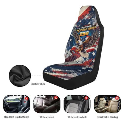 INSTANTARTS 250th Anniversary Car Seat Cover Front for Cars, Easy to Install Cover Set, Comfortable Accessories Auto Trucks SUV,2 Packs Patriotic Style - color: 250th Anniversary Eagle