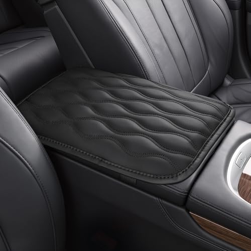 Amiss Car Center Console Cover, Upgraded Leather Car Armrest Cushion, Universal Waterproof Cushion Pad, Non-Slip Car Interior Accessories, Fits Most Sedans SUVs Trucks (Black) - color: black, size: Without Storage