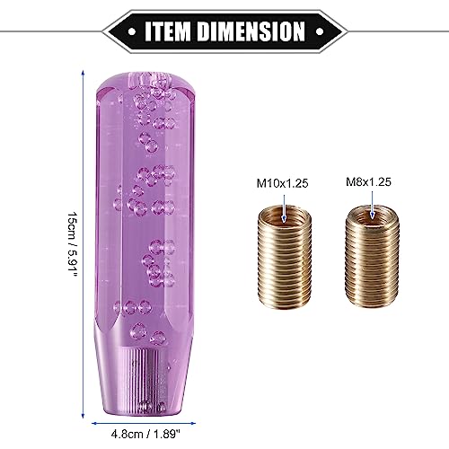 Gear Shift Knob Stick, 15cm Faux Crystal Transparent Bubble Gear Shifter Universal for Manual Transmission Vehicle Durable Acrylic Purple with Adapter