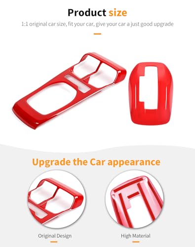 Hoolcar 2PCS Center Console Gear Shift Panel Cover Trim Kit Interior Accessories for Chevy Camaro 2010-2015, Red - color: Red