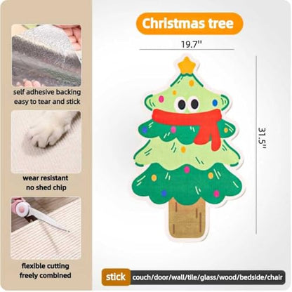 Cute Cat Scratching Mat Christmas Tree Wall Cat Scratcher for Indoor Cat Scratch Pads,Anti Scratch Furniture Protector,Self Adhesive for Couch,Door,Sofa,Funny Christmas of Gifts for Cat Lover