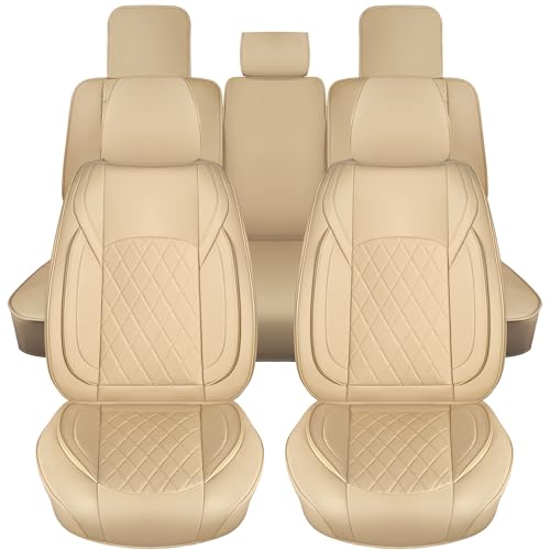 F150 Seat Covers Full Set, Faux Leather Truck Seat Covers Diamond Quilted Custom Fit for 2009-2026 F-150 SuperCrew & 2017-2026 F250 F350 F450 Crew Cab XL XLT Lariat King Ranch (Beige) - color: Beige, size: Front & Rear