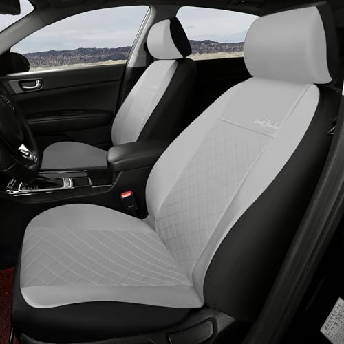 GIANT PANDA Front Car Seat Covers, Bucket Seat Covers,Faux Leather Low Back Auto Seat Covers for Cars, Trucks, Jeep, Van, SUV, Pickup, Airbag Compatible (Gray) - color: Gray(Separate headrest)