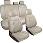 Beige Leather Car Seat Covers Full Set,High-Density Contoured Nappa Leather Universal Precision Fit Automotive Seat Covers,Waterproof Car Seat Protector,forros para asientos de carro,Style1 Beige - color: Beige Full Coverage