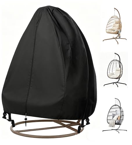FLYMEI Patio Egg Chair Covers with Zipper, 420D Wicker Egg Swing Chair Covers, Waterproof Heavy Duty Weather Resisatnt Outdoor Chair Cover, Windproof Hanging Chair Cover, 75" x 45", Black, 1 Pack - color: Black, size: Single Seat 75'' (L) x 45''(W)