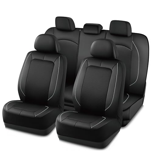 PIC AUTO Car Seat Cover, Pinping Leather and Mesh Seat Cover for Cars, Stylish Two-Tone Design Full Set Seat Covers, Breathable, Universal Fit,Comfortable and Durable SUVs, and Trucks(Gray) - color: Gray, size: Full Set