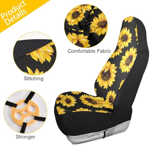Sunflower Car Seat Covers Set of 2,Cute Yellow Flowers Universal Auto Front Seat Protector Vehicle Seat Cushion Cover for Women Men Lovely Floral Print Car Accessories Fit for Car SUV Truck - color: Yellow
