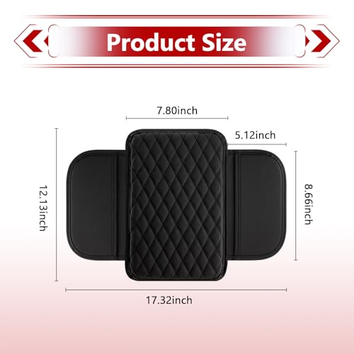 Car Arm Rest Cover, Thin Center Console Driver Elbow Support Cushion with Side Storage Pocket, Scratch-resistant Protective Pad, Interior Accessory for Most Cars Trucks Vans (Black)
