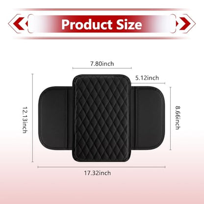 Car Arm Rest Cover, Thin Center Console Driver Elbow Support Cushion with Side Storage Pocket, Scratch-resistant Protective Pad, Interior Accessory for Most Cars Trucks Vans (Black)