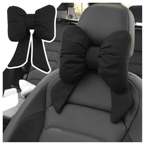 Cute Bow Car Headrest Pillow,Comfortable & Skin-Friendly Car Neck Pillow for Neck Supporting,Stylish Necks Pillows for Cars as Cute Cars Accessories for Women Interior - color: Black