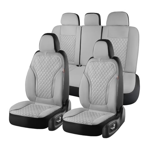 Coverado Car Seat Covers 5 Seats, Luxury Diamond Leather Seat Covers Full Set, Carbon Fiber Textured Design, Durable Waterproof Seat Protectors, Automotive Seat Covers Universal Fit Most Cars, Gray - color: Gray, size: Full set