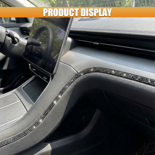 16.4 Ft Bling Car Self Adhesive Strip, Heat Resistant Crystal Rhinestone DIY Trim Weatherproof Molding Sticker, No Residue Vehicle Interior Exterior Decoration Accessories for Women (Black)