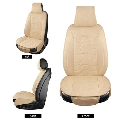 Linen Car Seat Covers Breathable Cloth Fabric Front Seat Protectors Automotive seat Covers Universal Fit for Most Cars Vans SUVs and Trucks（Beige，2PCS） - color: BEIGE