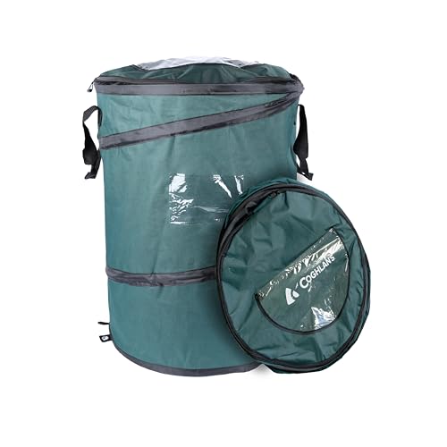 Coghlan's Deluxe Durable Pop-Up Trash Can – Collapsible Garbage Bin with Zippered Lid, Bag Clips, and Anchoring Points for Camping, Home, and Outdoor Use – 29.5 Gallon - color: Green, size: Trash Can - Heavy Duty