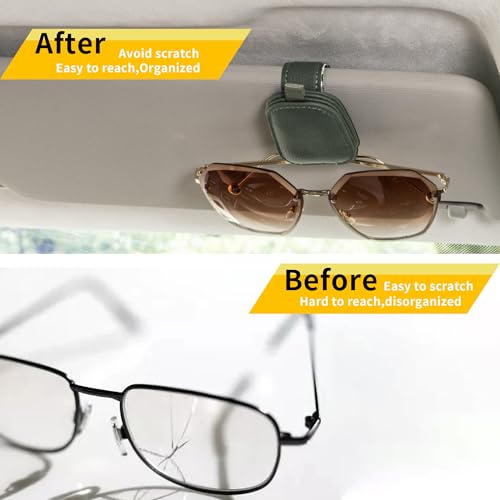 Yuoyar Sunglass Holder for Car, Magnetic Leather Sunglasses Holder and Ticket Card Clip, Car Visor Accessories, 2 Packs (Green) - color: Green