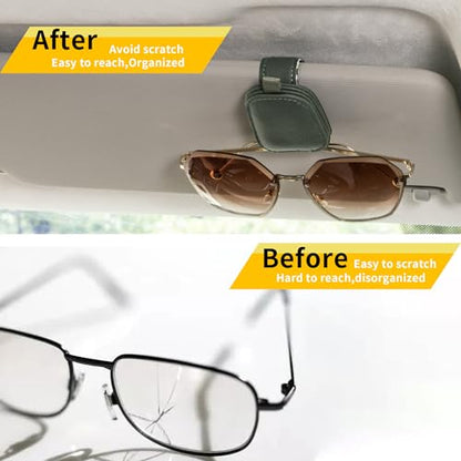 Yuoyar Sunglass Holder for Car, Magnetic Leather Sunglasses Holder and Ticket Card Clip, Car Visor Accessories, 2 Packs (Green) - color: Green