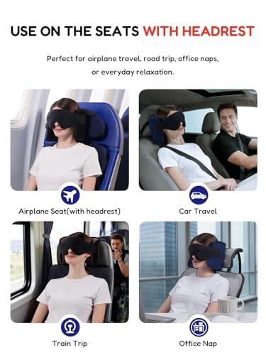 Travel Pillow for Airplane, Travel Pillow with Seat Strap and 3D Eye Mask to Firm Head, 360°Support Headrest No Bobblehead, Travel Essentials for Long Flight,Car Road Trip,Blue - color: Blue