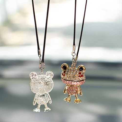 Bling Frog Diamond Car Hanging Ornaments, Crystal Rhinestone Frog Rear View Mirror Pendant Charm (Pink) - color: Pink