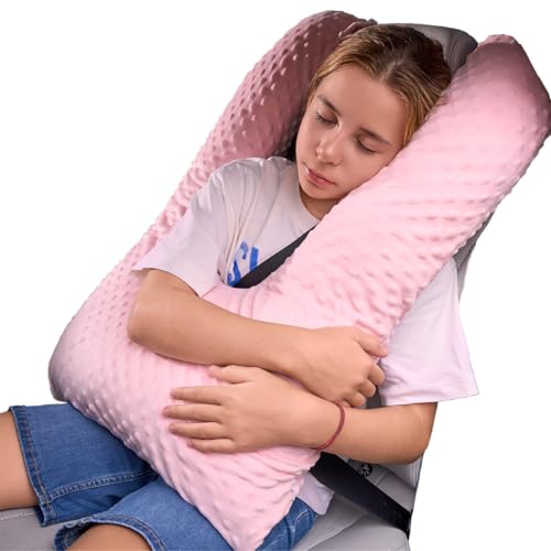 Travel Pillow for Kids Adult, Pillow for Car Sleeping Ultra Large U-Shaped with Removable Soft Cover Support Fix Neck and Body Sitting/Sleeping on The Trip (Pink) - color: Pink