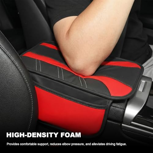 Car Center Console Cover, Leather Auto Arm Rest Protector Cushion with 2 Side Storage Bags, Universal Armrest Cushion Pad Middle Console Cover for SUVs Sedans Trucks (Red) - color: Red