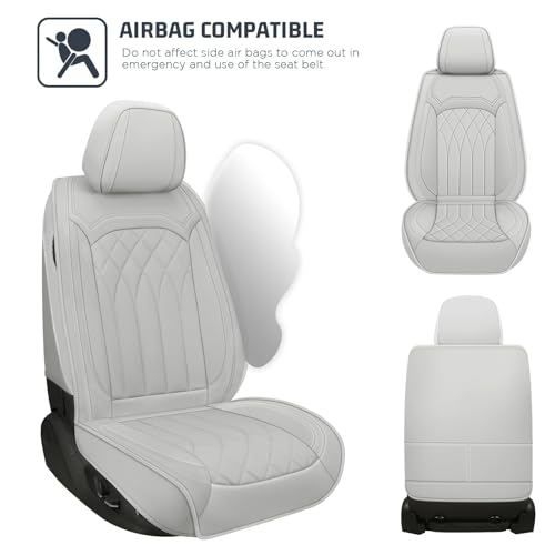 Car Seat Covers Full Set, 5 Seat Covers for Cars, Car Seat Protector Waterproof, Luxury Leather Car Seat Cushion, Car Seat Covers Front Seats and Back Fit for Most Cars (Gray, Full Set) - color: Gray