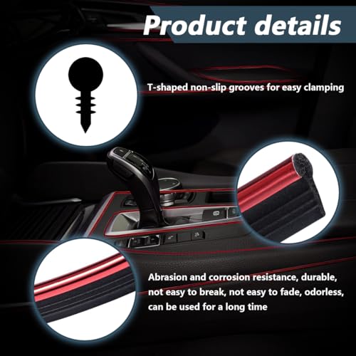 Car Interior Trim Strips, 33Ft Bendable Flexible Automobile Molding Line Strip Garnish, Door Edge Trim with Installing Tool, Universal Car Accessories (Red)