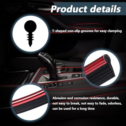 Car Interior Trim Strips, 33Ft Bendable Flexible Automobile Molding Line Strip Garnish, Door Edge Trim with Installing Tool, Universal Car Accessories (Red)