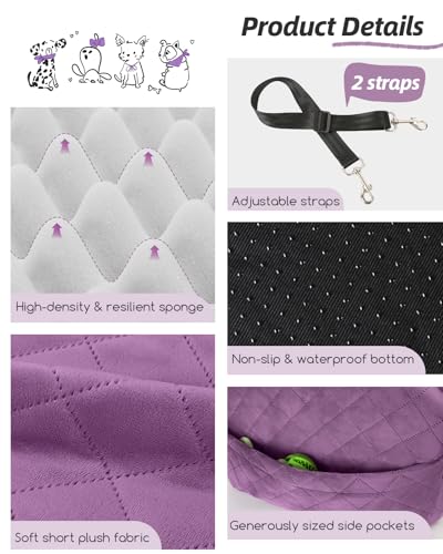 Lealchum Dog Booster Car Seat for Small/Medium Dogs,Puppy Portable Car Bed with Elevated Cushion,Fully Detachable and Washable,2 Storage Pockets,Easy to Install (Purple, Medium) - color: Purple