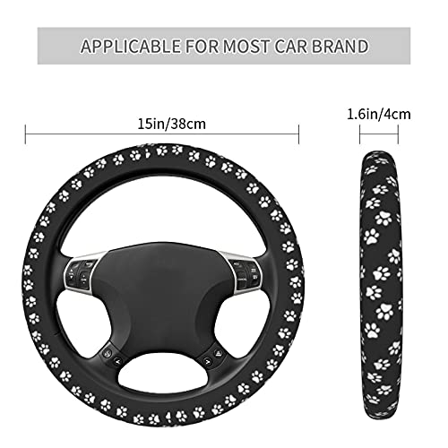 Dog Cat Paw Print Steering Wheel Cover for Women 14 15 inch Universal Cute Car Steering Wheel Accessories Paw Print Breathable Steering Wheel Protector - color: paw print