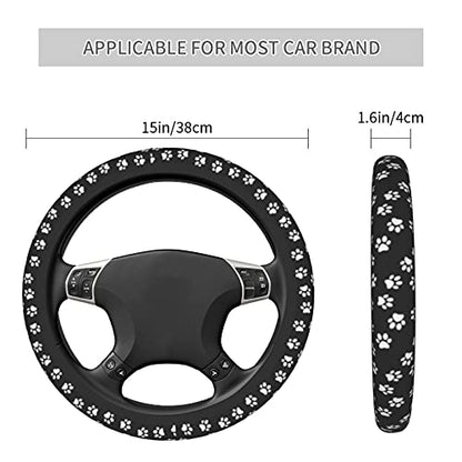 Dog Cat Paw Print Steering Wheel Cover for Women 14 15 inch Universal Cute Car Steering Wheel Accessories Paw Print Breathable Steering Wheel Protector - color: paw print