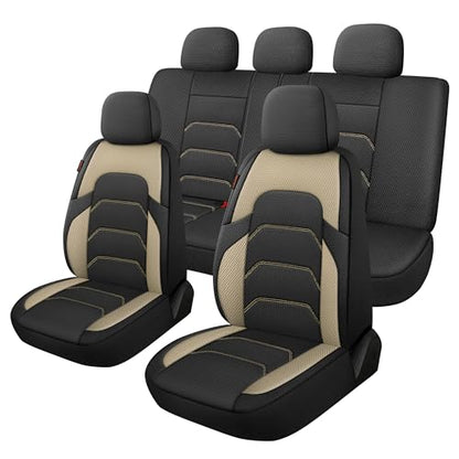 3D Air Mesh Car Seat Covers Full Set,Breathable Seat Covers for Cars,Split Bench Compatible,Universal Fit for SUV,Vans,sedans, Trucks, Automotive Interior Covers(5-Seat Black/Beige)
