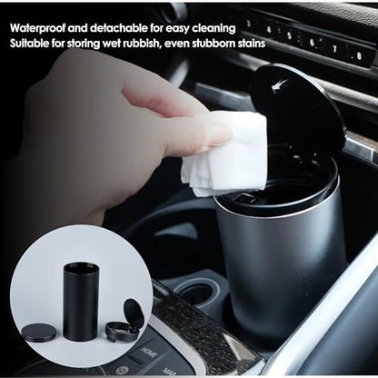Car Trash Can With Lid - Leakproof Mini Garbage Can, Aluminum Alloy Bin, Accessories (Black)