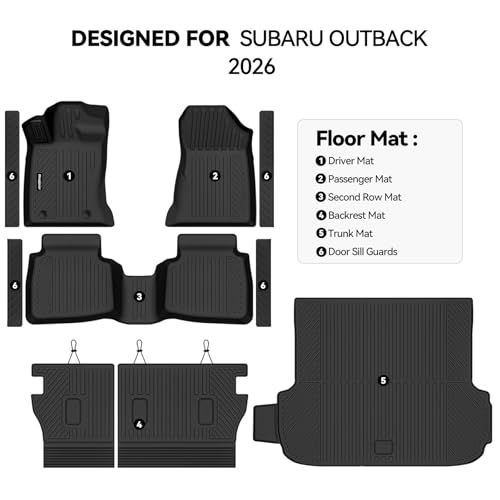 Floor Mats for Subaru Outback 2026, Trunk Mat and Backrest Mat & Door Sill Guard All Weather TPE Protector for Subaru Outback Accessories - size: 18)Outback|2026