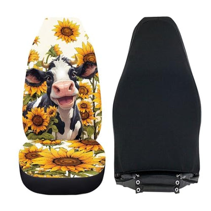 INSTANTARTS Cow Sunflower Universal Car Seat Cover Male Female Auto Accessories Elastic Bucket Car Cushion Protector for Trucks Vans SUV - color: Cow Sunflower1