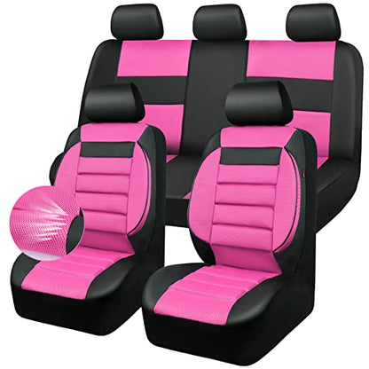 CAR Pass Leather 3D Foam Back Support Car Seat Covers Full Set Air Mesh Automotive Seat Covers, All Season Car Seat Cover Fit Automotive,SUV,Sedan,Van, Airbag Compatible Elegance (Black and Pink) - color: Black and Pink