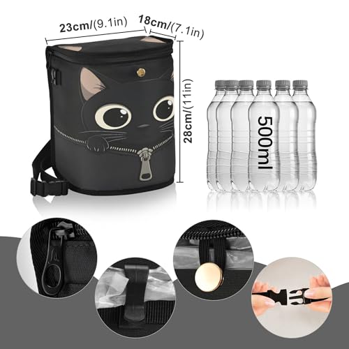 MNSRUU Car Trash Can with Lid, Black Cat Zipper Car Trash Bag Hanging Organizers and Storage for Front Back Seat, Leak-Proof Trash Bin - color: Cat A17107